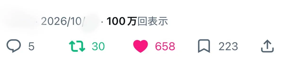 Xの投稿が100万回表示になった画面