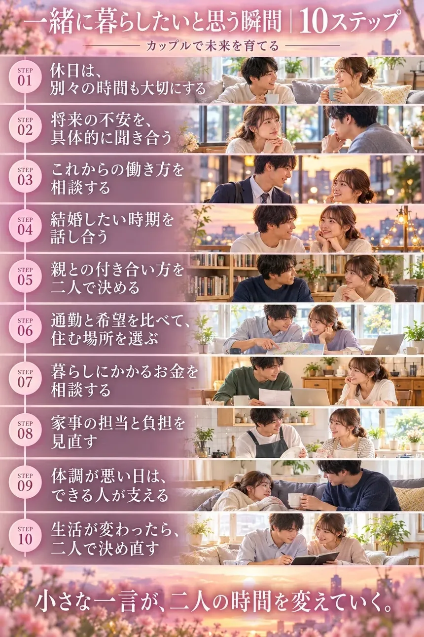 作れる画像の例。一緒に暮らしたいと思う瞬間のステップ